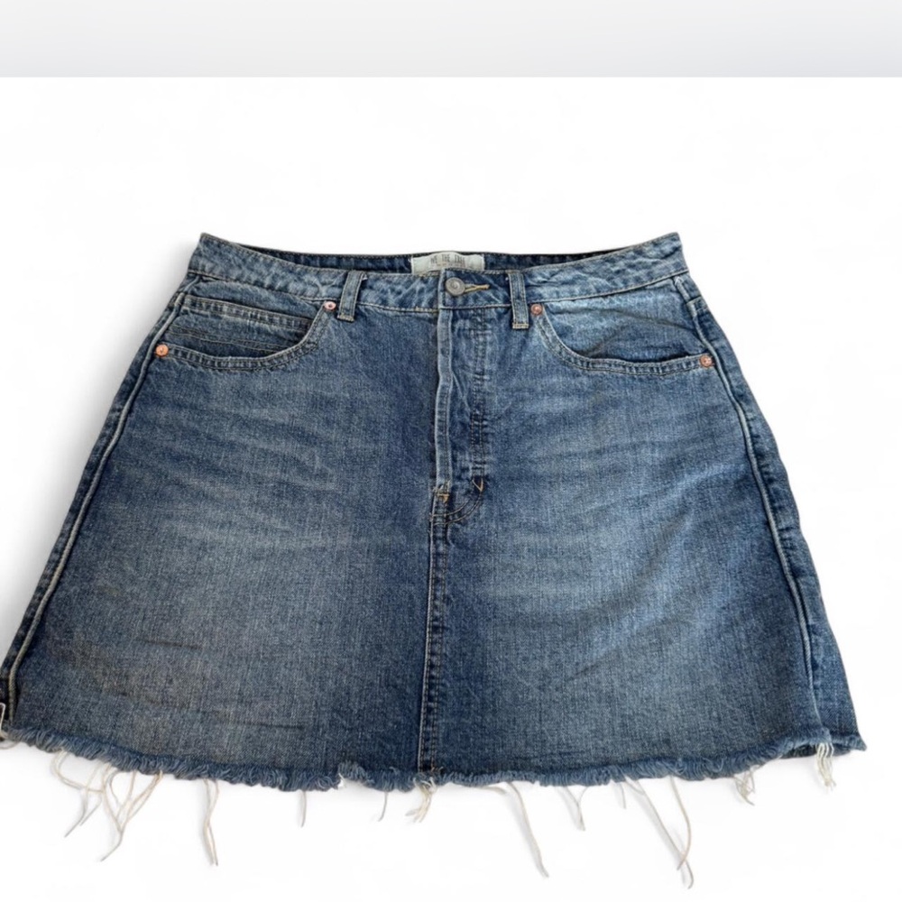 We The Free Blue Denim A-Line Mini Skirt